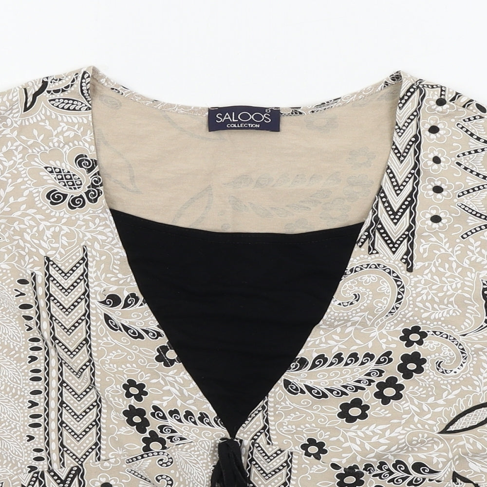 Saloos  Womens Beige Floral  Basic T-Shirt Size L