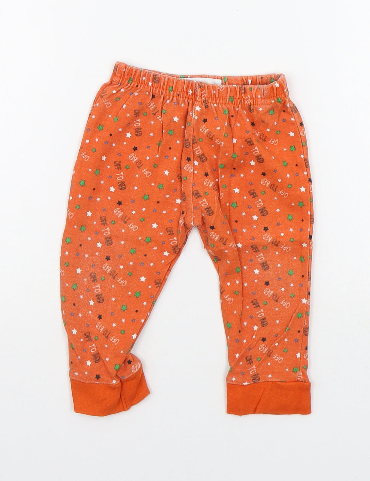 Additional front view of Early Days girls’ orange geometric jogger leggings, size 6-9, months