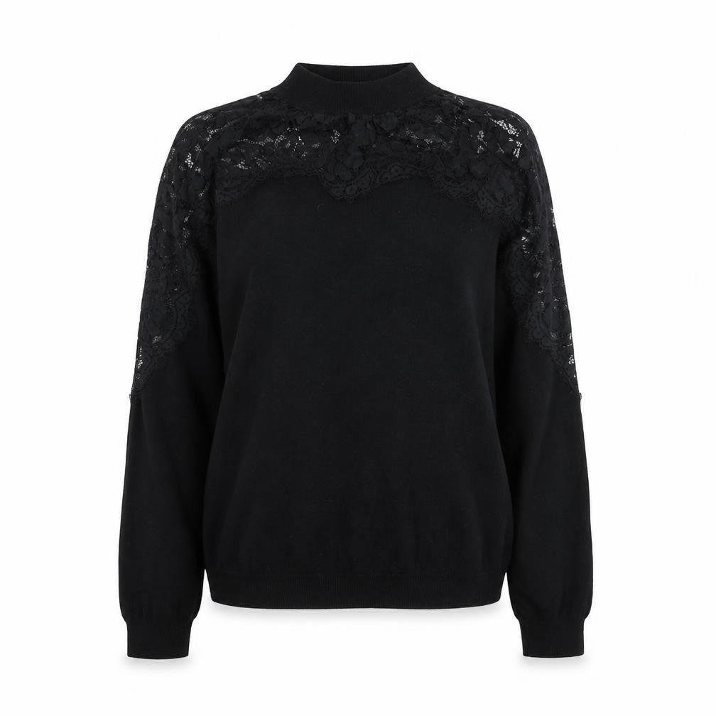 Primark Womens Black  Knit Pullover Jumper Size XS  - lace neckline detail