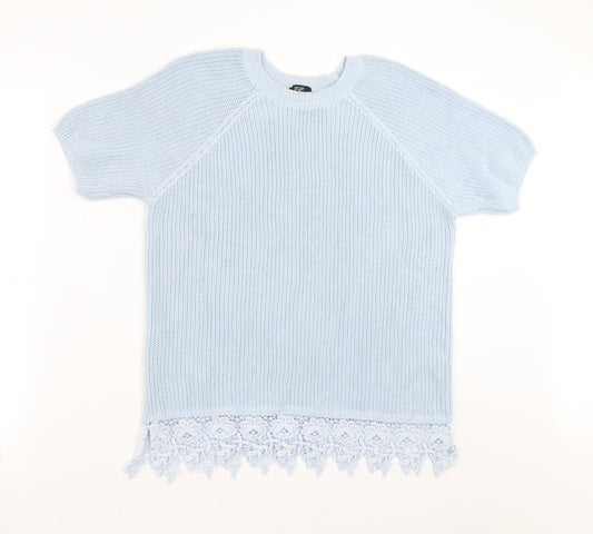 F&F Womens Blue  Knit Pullover Jumper Size 12  - crochet hem
