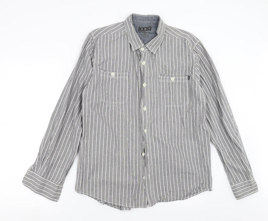 CCS Mens Grey Striped   Button-Up Size L