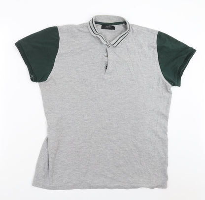 Front view of ACW85 men’s grey polo, size L