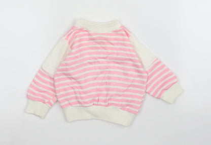 Additional front view of Preworn girls’ pink striped jumper, size 3-6, months