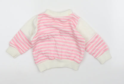 Back view of Preworn girls’ pink striped jumper, size 3-6, months