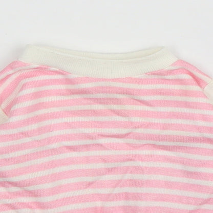 Close-up detail of Preworn girls’ pink striped jumper, size 3-6, months