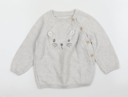 Front view of George girls’ grey jumper, size 6-9, months
