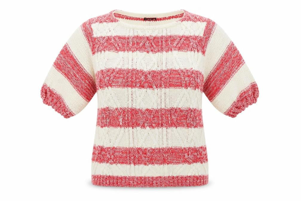M&Co Womens White Striped Knit Pullover Sweatshirt Size M