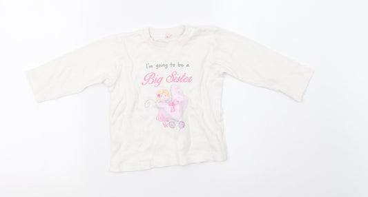 Preworn Girls White   Pullover T-Shirt Size 18-24 Months