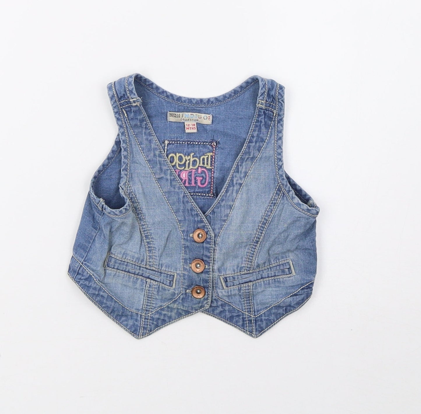 Indigo Girls Blue   Gilet Jacket Size 12-18 Months