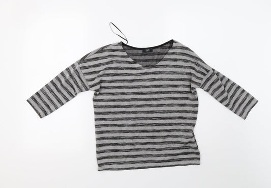 F&F Womens Grey Striped  Pullover Sweatshirt Size 8