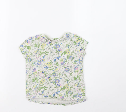 Sainsburys Girls White Floral  Basic T-Shirt Size 3-4 Years