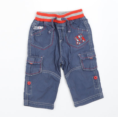 Additional front view of Tu boys’ blue cargo trousers, size 6-9, months