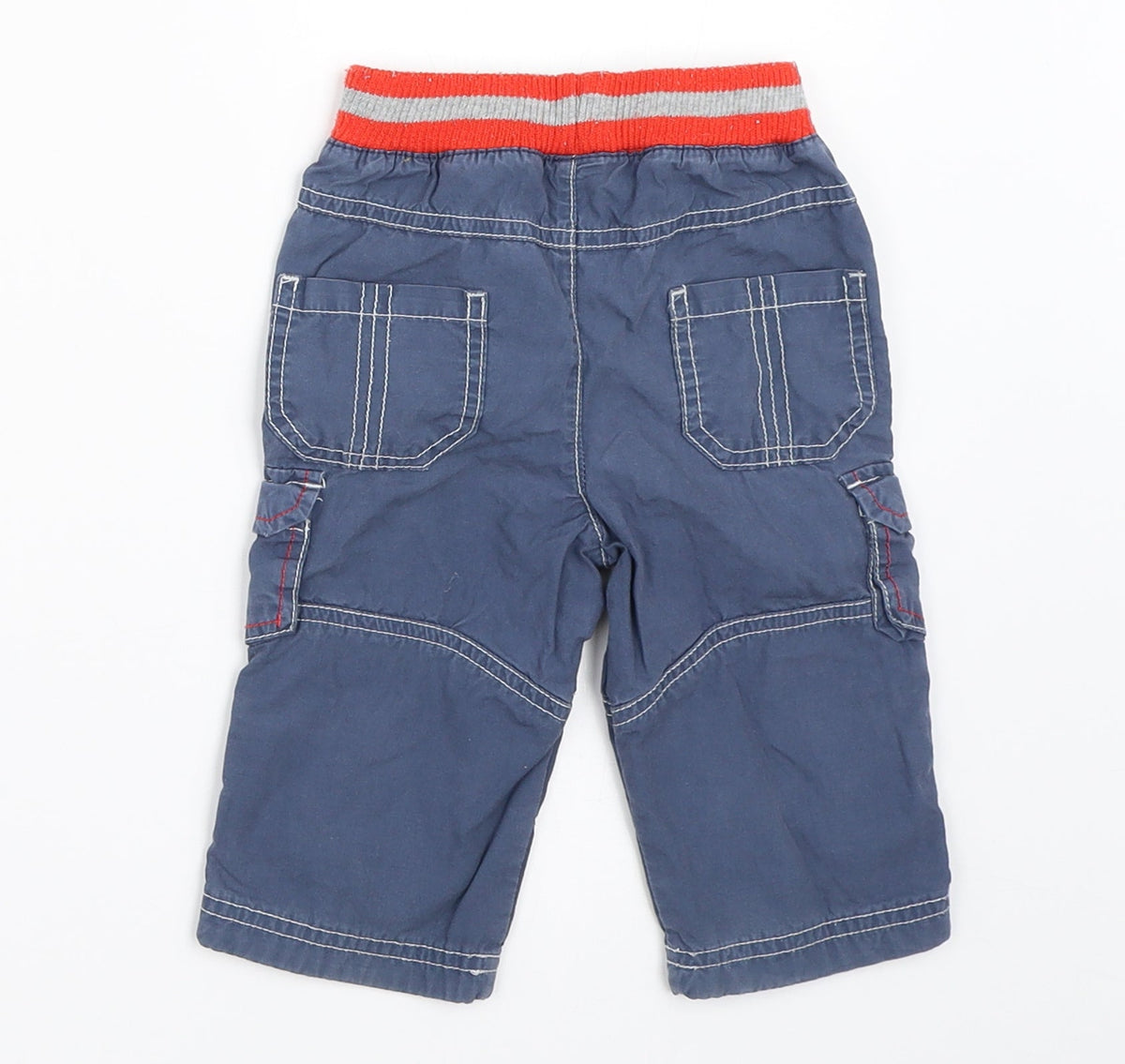 Back view of Tu boys’ blue cargo trousers, size 6-9, months
