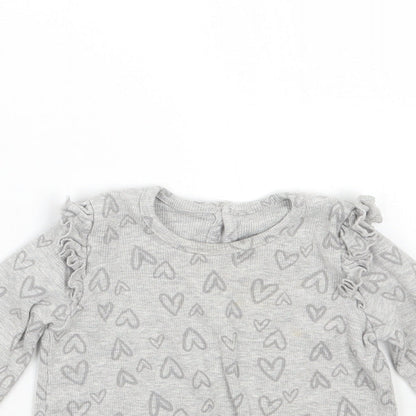 Close-up detail of George girls’ grey geometric basic t-shirt, size 18-24, months