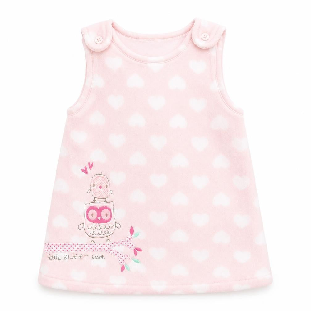 Miniclub Girls Pink   Pinafore/Dungaree Dress  Size 0-3 Months  - Owl Logo & Hearts