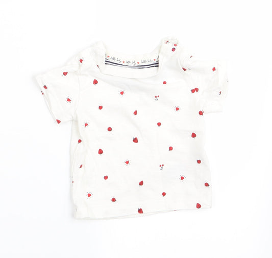 Mothercare Girls White Polka Dot  Basic T-Shirt Size 0-3 Months  - Heart Strawberry Ladybird print