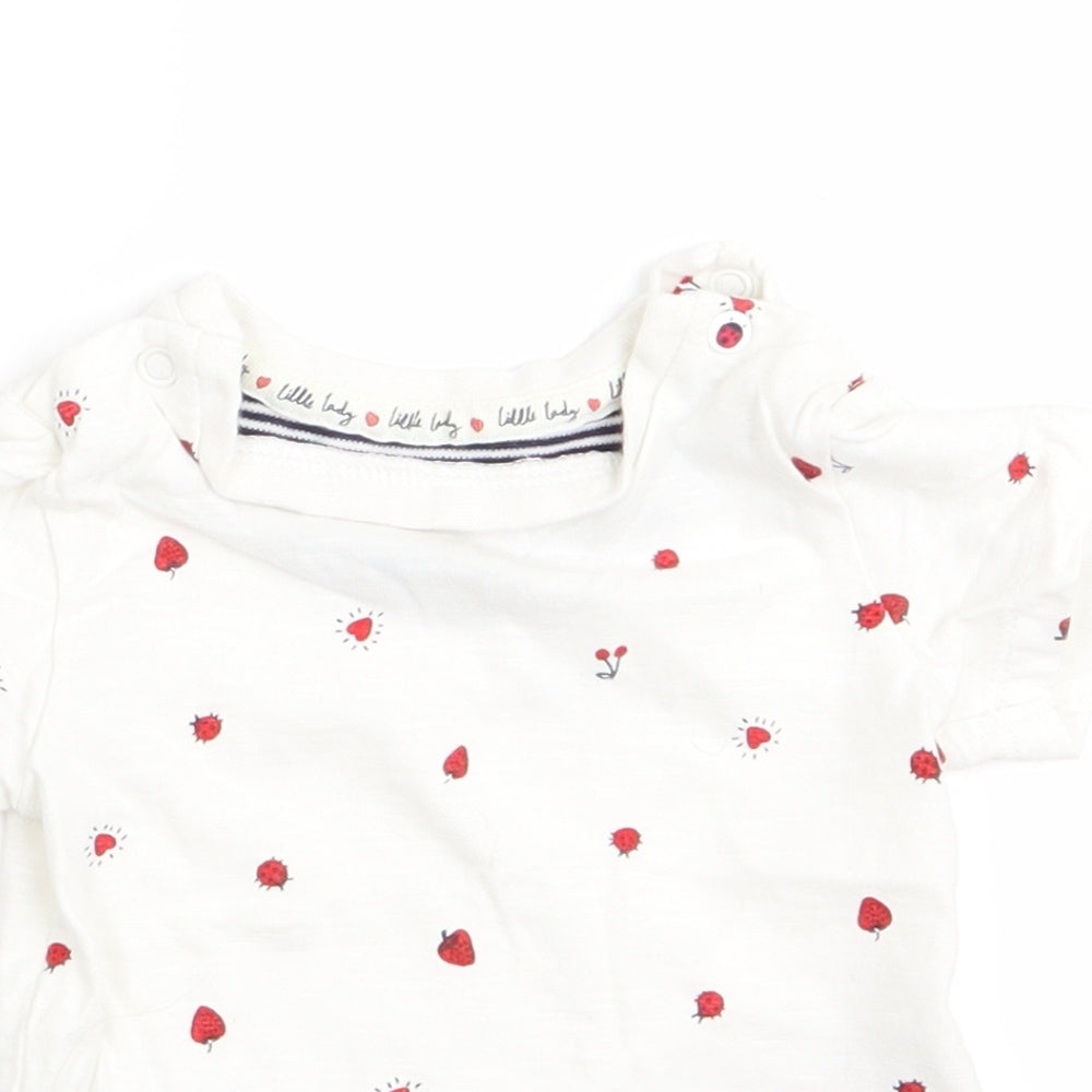 Mothercare Girls White Polka Dot  Basic T-Shirt Size 0-3 Months  - Heart Strawberry Ladybird print