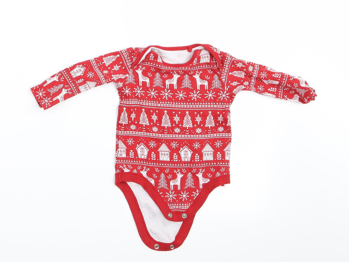 Additional front view of Tu boys’ red animal print romper one-piece, size 0-3, months - christmas