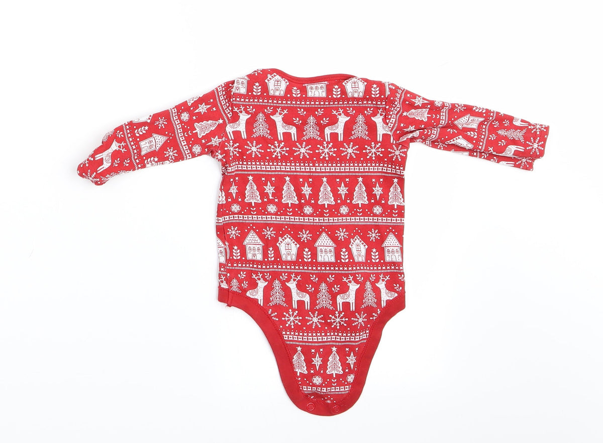 Back view of Tu boys’ red animal print romper one-piece, size 0-3, months - christmas