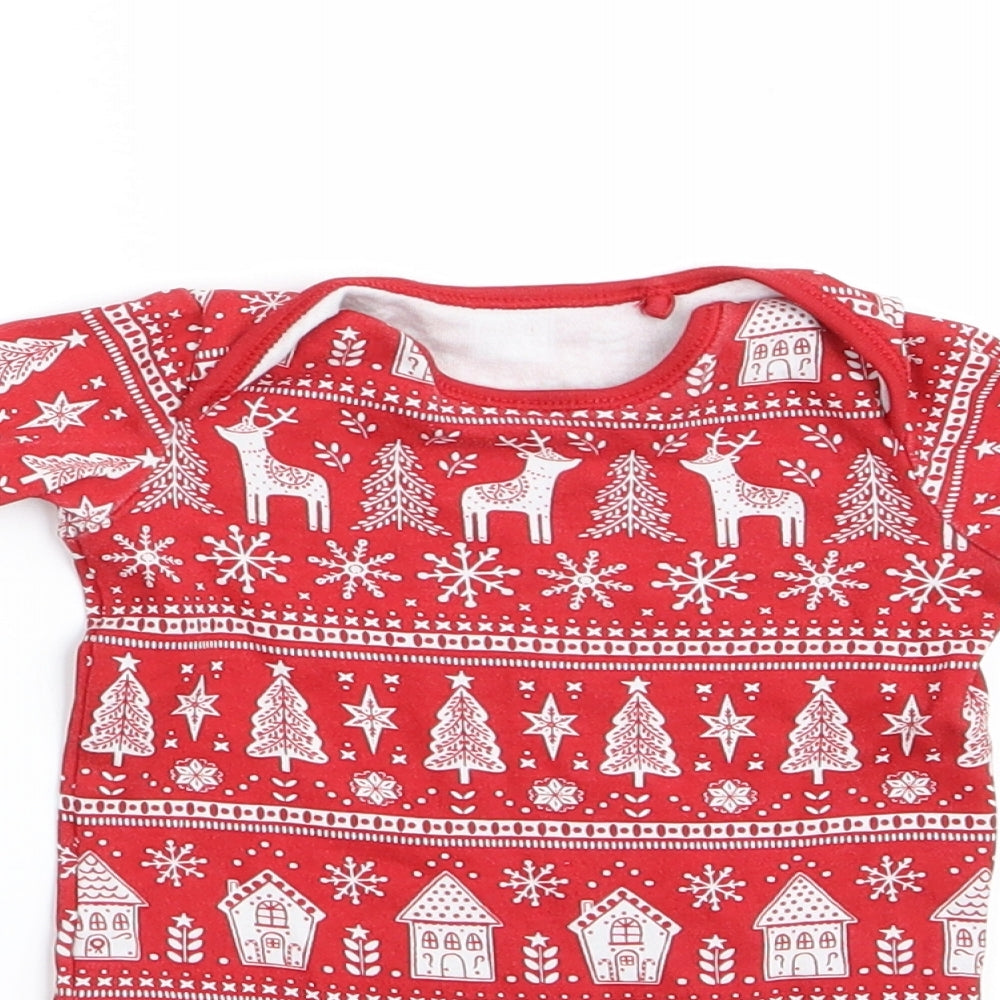 Close-up detail of Tu boys’ red animal print romper one-piece, size 0-3, months - christmas