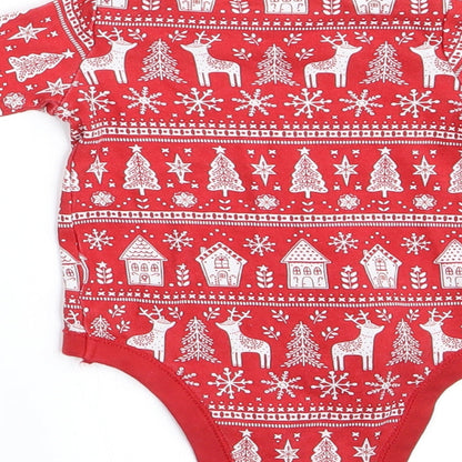 Brand and care label for Tu boys’ red animal print romper one-piece, size 0-3, months - christmas