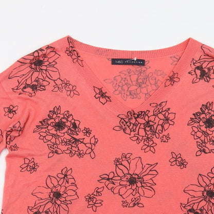Marks & Spencer Womens Pink Floral Knit Pullover Jumper Size S