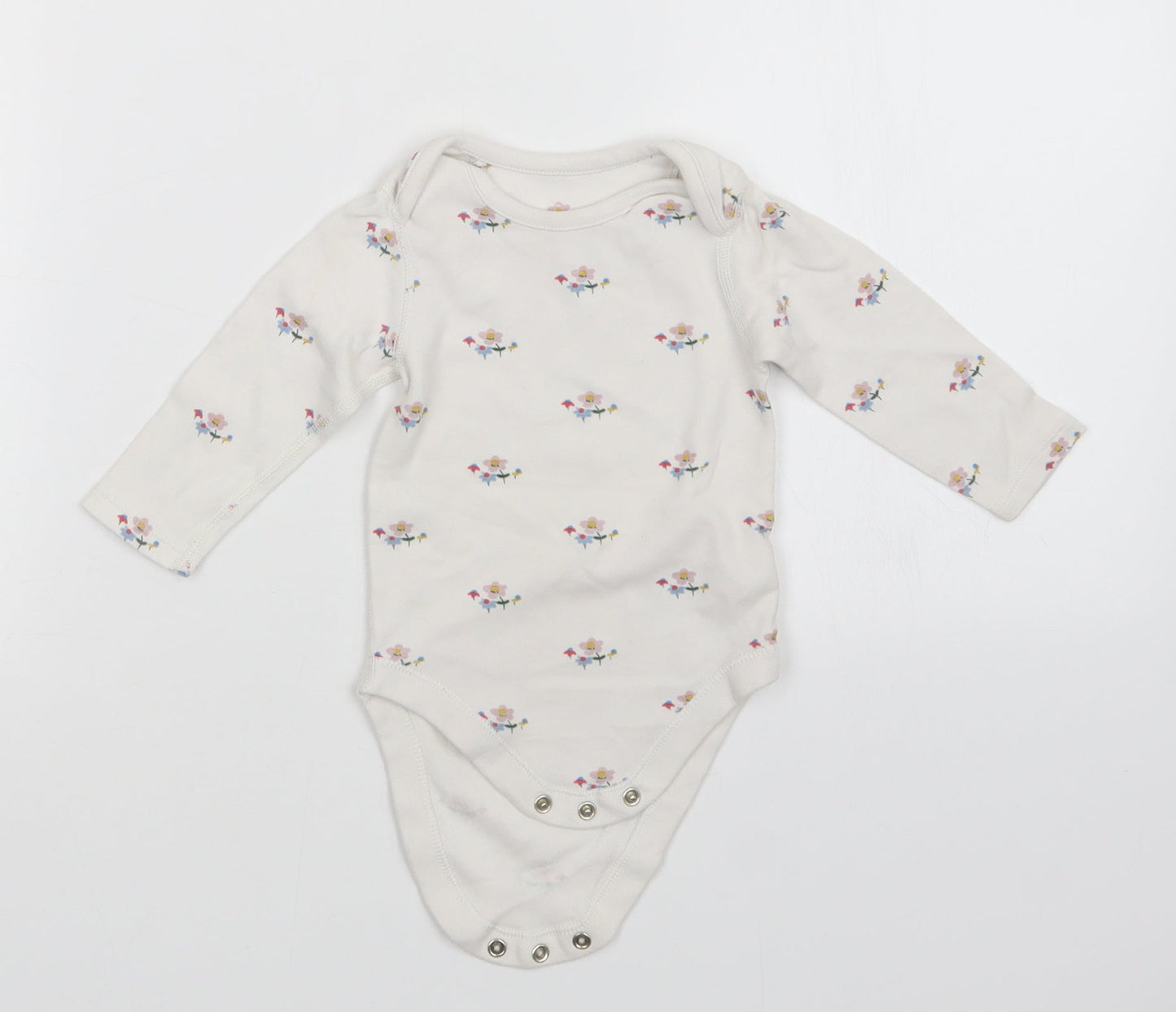 M&S Girls White Floral  Babygrow One-Piece Size 9-12 Months