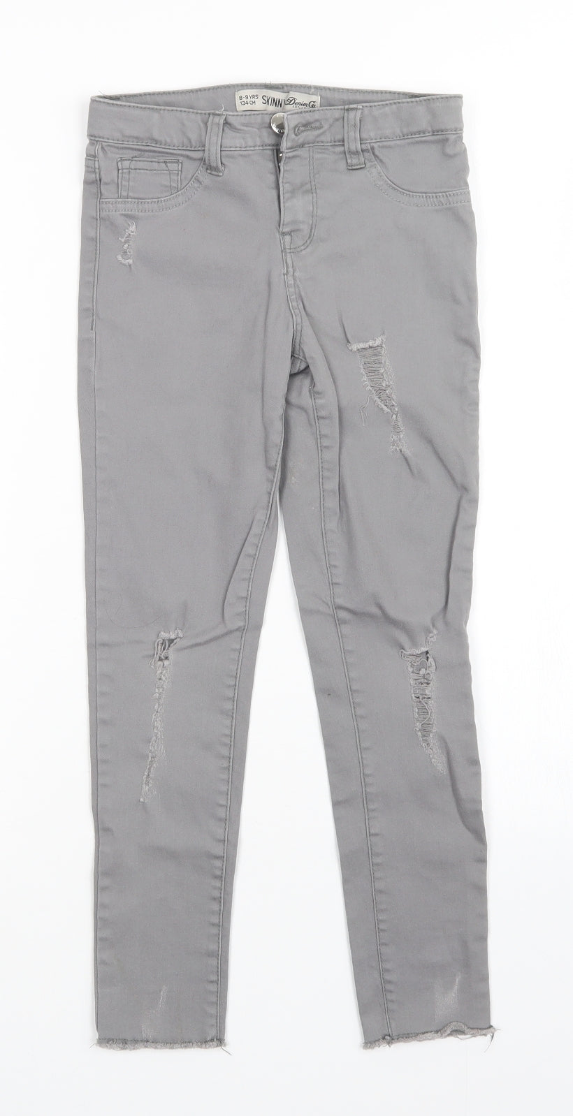 Additional front view of denim Co girls’ grey skinny jeans, size 8-9, years