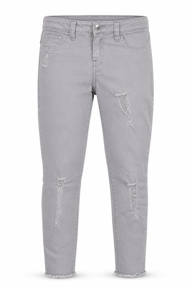 Front view of denim Co girls’ grey skinny jeans, size 8-9, years