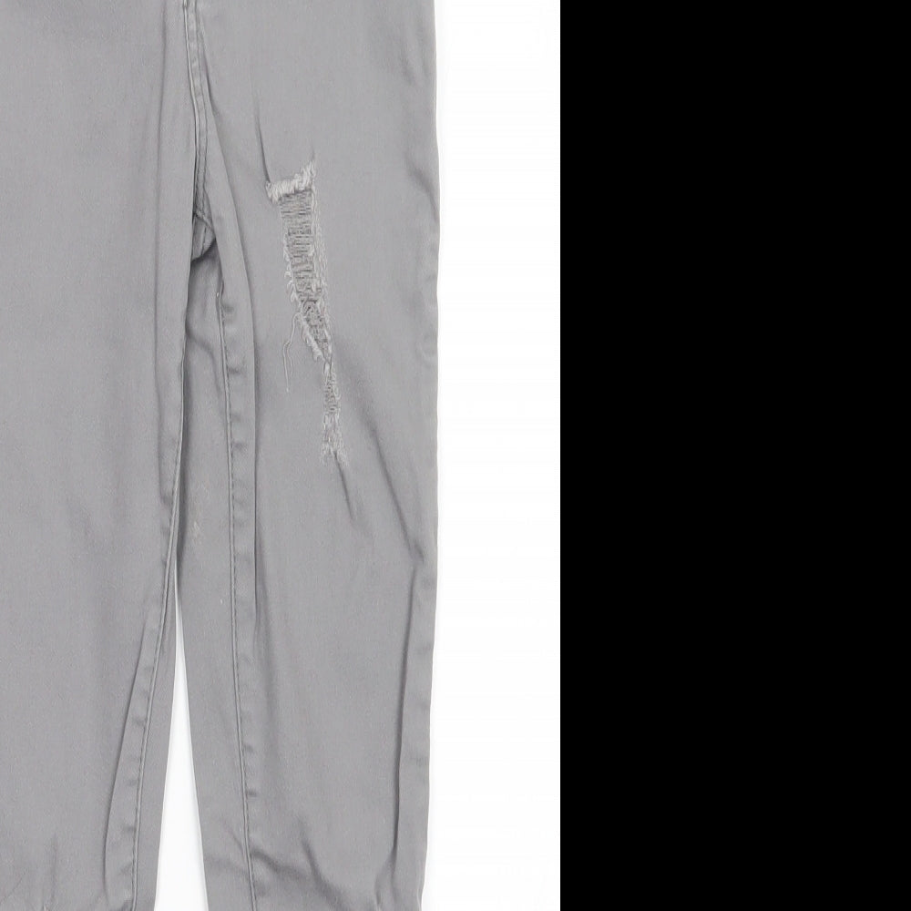 Close-up detail of denim Co girls’ grey skinny jeans, size 8-9, years