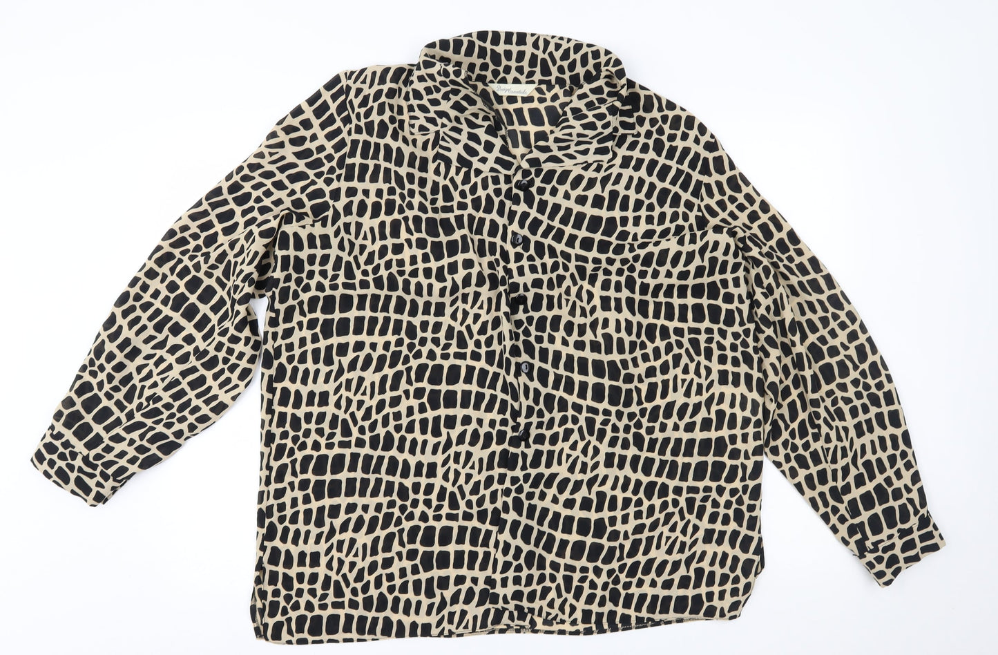 Design Essentials Womens Beige Animal Print  Basic Button-Up Size 20