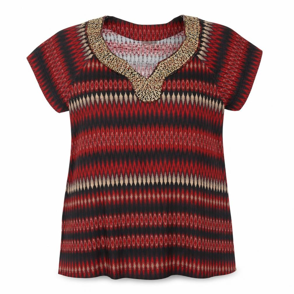 Tommy & Kate Womens Red Fair Isle  Basic Blouse Size 18