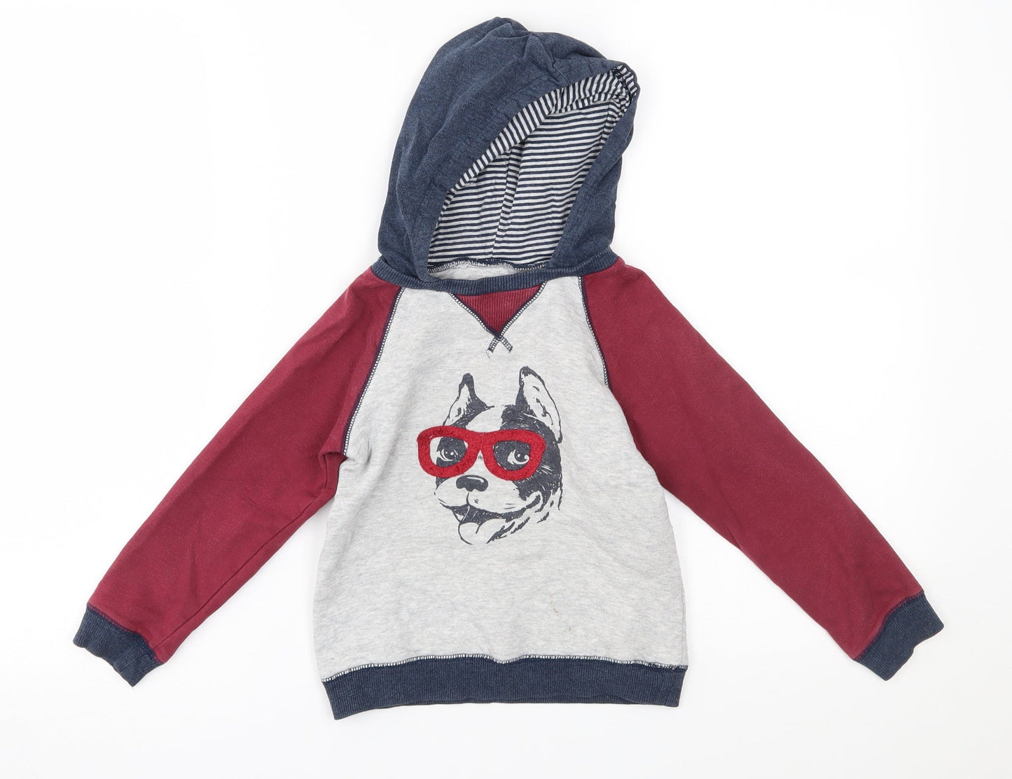 Little Me Boys Red   Pullover Hoodie Size 4 Years  - dog with glasses