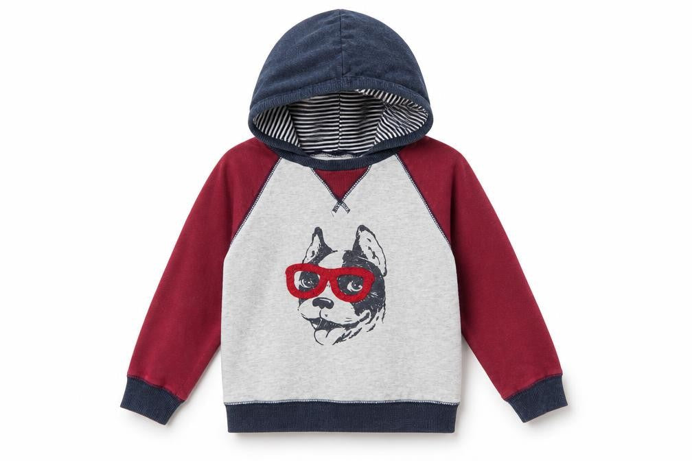 Little Me Boys Red   Pullover Hoodie Size 4 Years  - dog with glasses