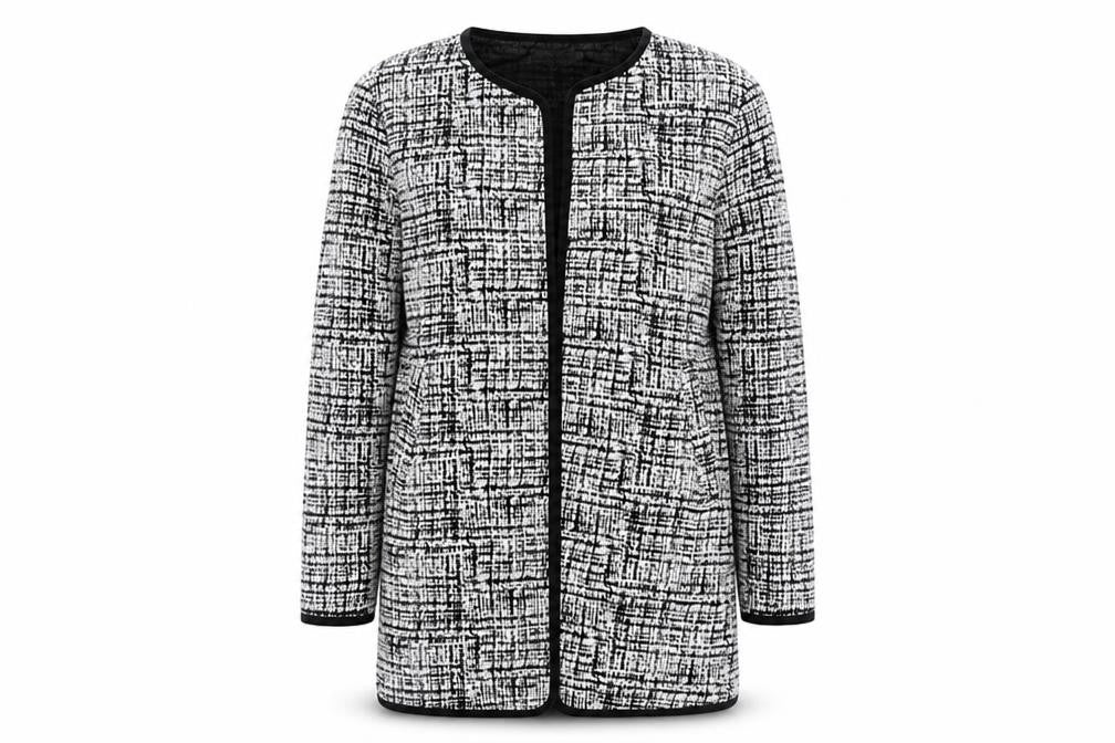 In the Style Womens Black Geometric  Overcoat Coat Size M