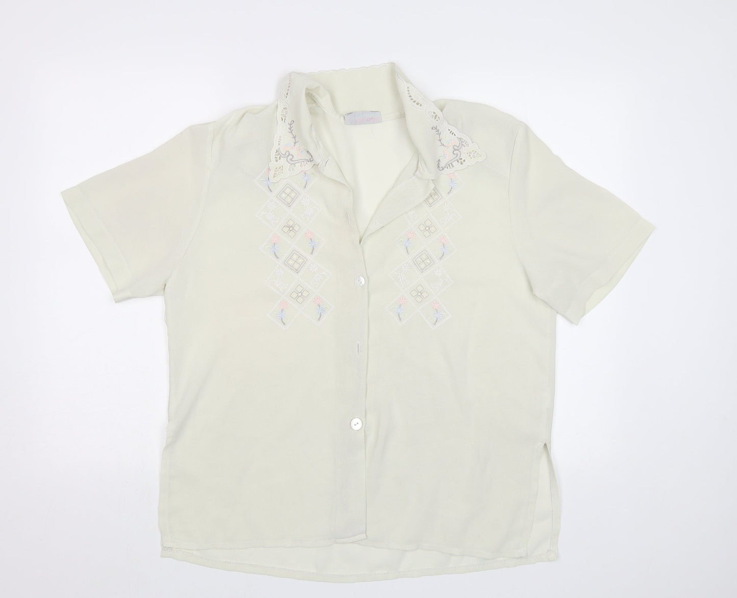 Rosy Womens Ivory Floral  Basic Blouse Size L