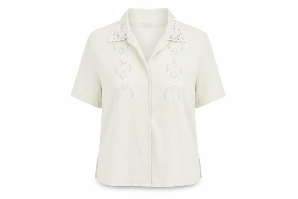 Rosy Womens Ivory Floral  Basic Blouse Size L