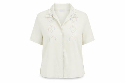 Rosy Womens Ivory Floral  Basic Blouse Size L