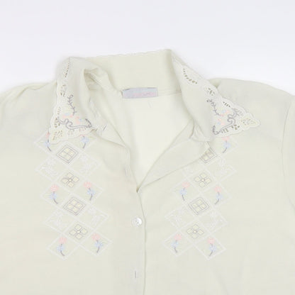 Rosy Womens Ivory Floral  Basic Blouse Size L