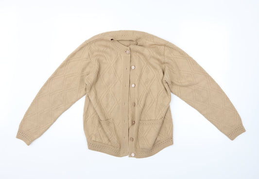 Beaumonde Womens Beige Argyle/Diamond  Cardigan Jumper Size 16