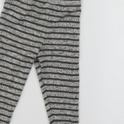 Brand and care label for F&F boys’ grey striped sweatpants leggings, size 6-9, months