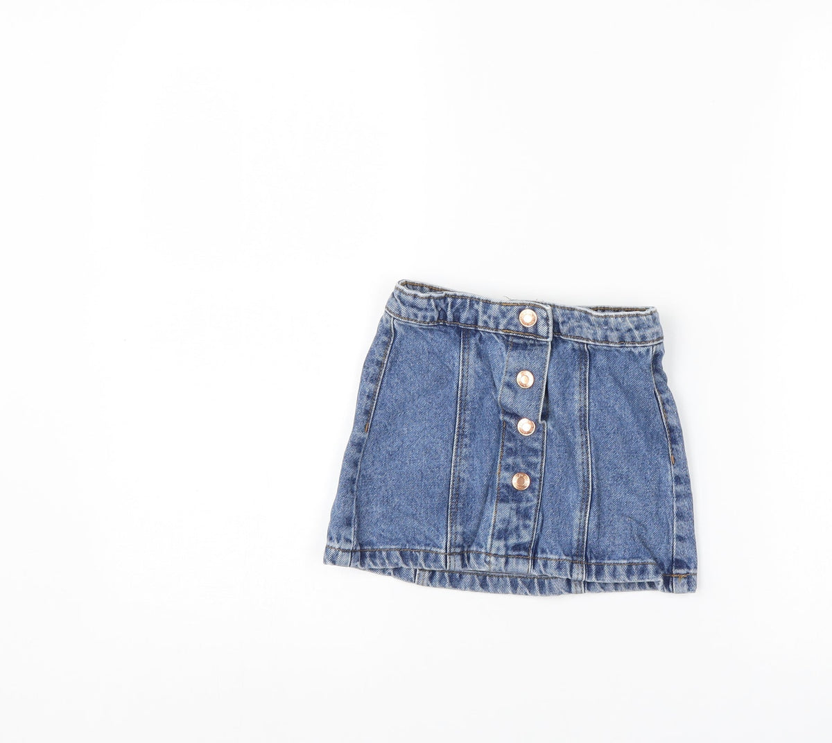 Additional front view of Denim & Co. girls’ blue denim a-line skirt, size 3-4, years