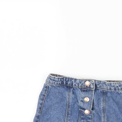 Close-up detail of Denim & Co. girls’ blue denim a-line skirt, size 3-4, years