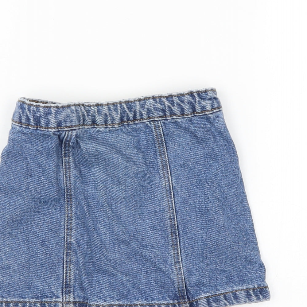 Brand and care label for Denim & Co. girls’ blue denim a-line skirt, size 3-4, years
