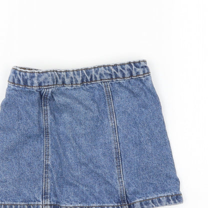 Brand and care label for Denim & Co. girls’ blue denim a-line skirt, size 3-4, years