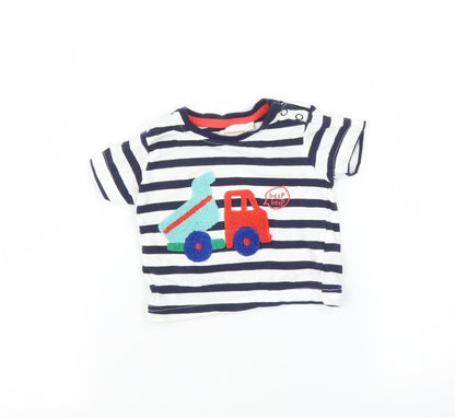 Front view of Bluezoo Baby Multicoloured Striped Basic T-Shirt, size 3-6, Months