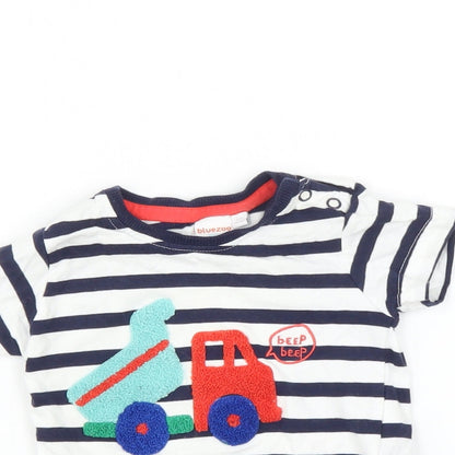 Close-up detail of Bluezoo Baby Multicoloured Striped Basic T-Shirt, size 3-6, Months