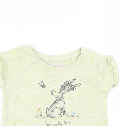 Close-up detail of Next Baby Green Basic T-Shirt, size 6-9, Months - rabbit