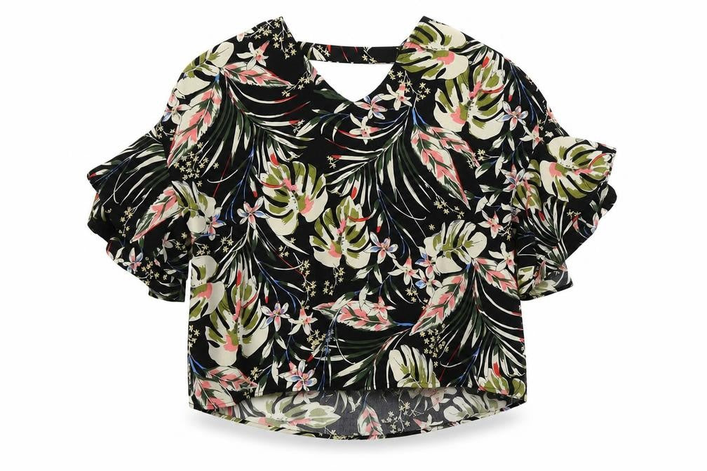 Preworn Womens Black Floral  Basic Blouse Size 8