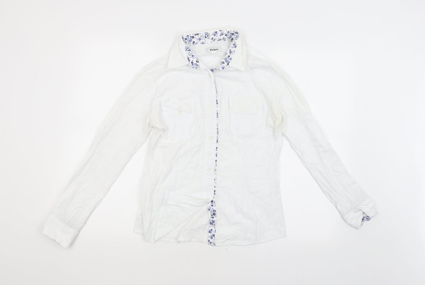 VICKERS Womens White Floral  Basic Button-Up Size XL